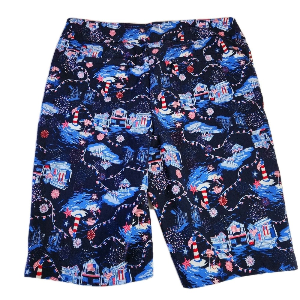 Kim Rogers Womans Bermuda Shorts Sz 16 Blue Pull On Patriotic American July 4th
